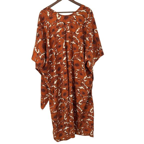 AaKaa Orange Floral Open Front Cardigan Kimono High Low Women's One Size NEW!!! - Picture 4 of 7
